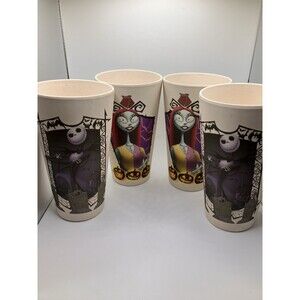 Set Of 4 Disney Nightmare Before Christmas Jack Sally Tan Plastic Drinking Cups